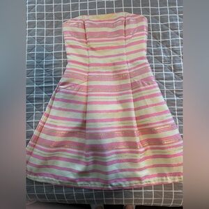 Lilly Pulitzer Strapless Pink Gold Stripe Fit Flare Dress Size 2